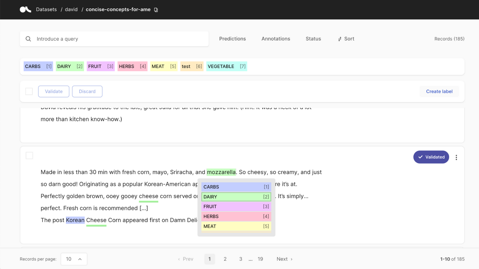 Screenshot of the annotation process in Rubrix